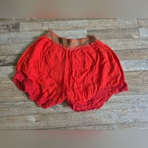 Free People Red Lace Trim Shorts